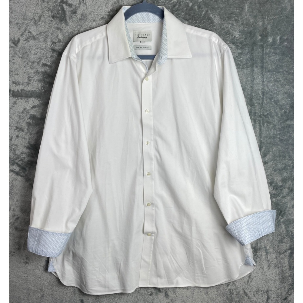 Ted Baker Endurance Dress Shirt Mens 17 34/35 White Long Sleeve Flip Cuff Staple
